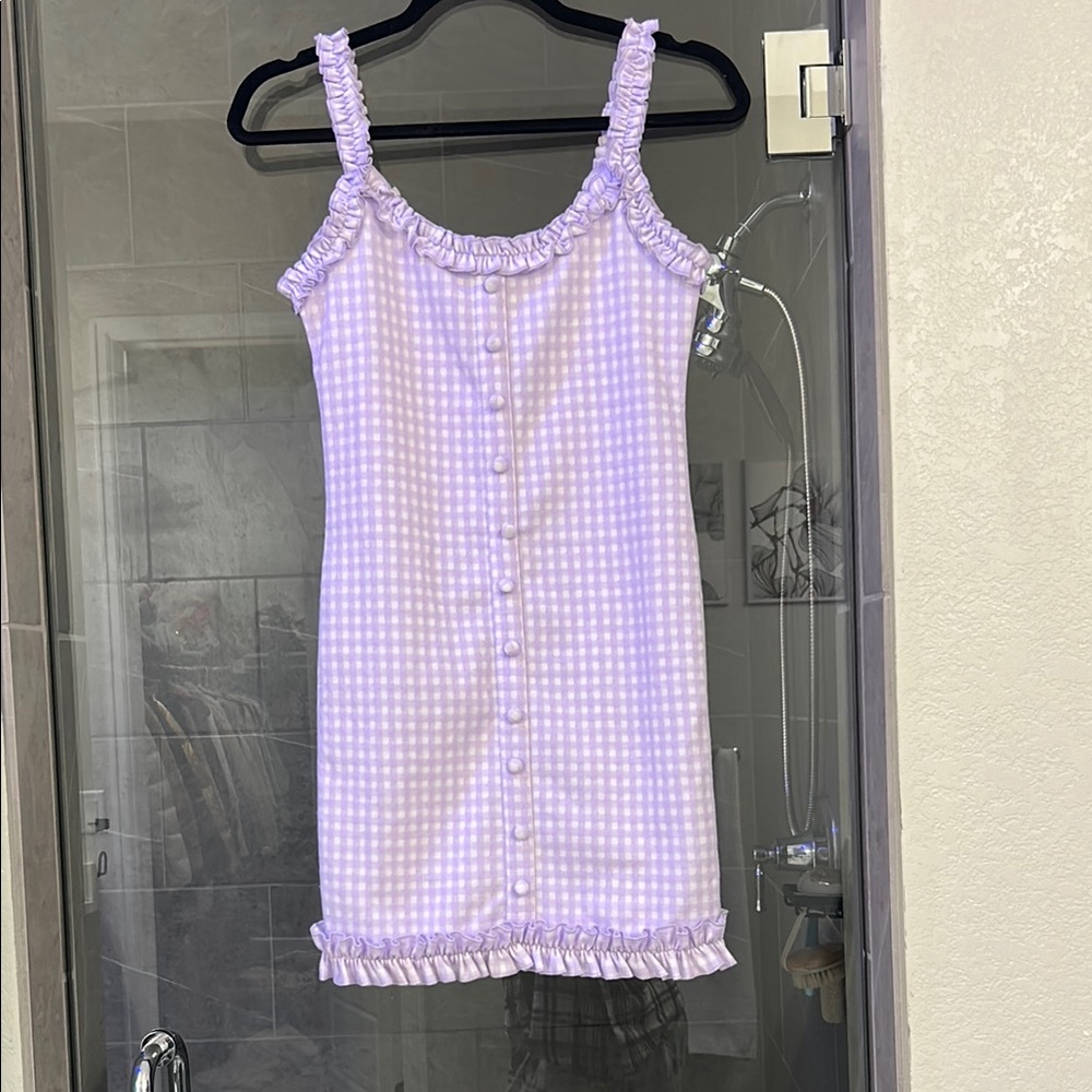 Purple Gingham Ruffle Dress